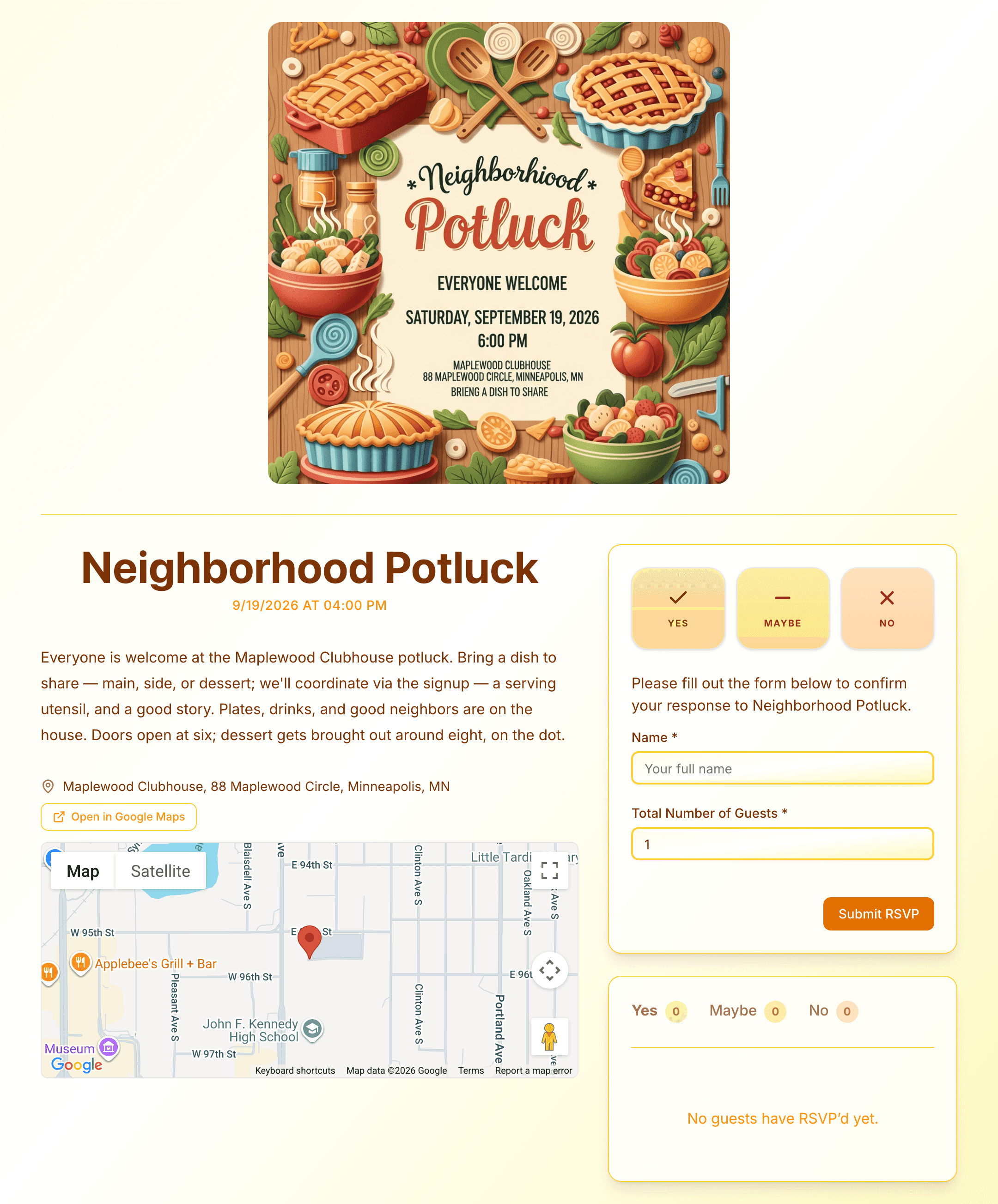 potluck invite preview